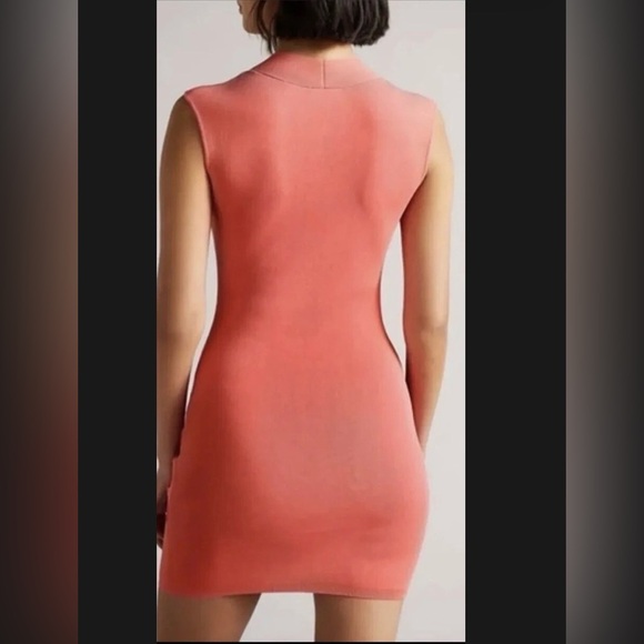 Ted Baker Size 3/US 8-10 Novari Ruched Rib Knit Sleeveless Bodycon Dress Coral - Picture 5 of 12